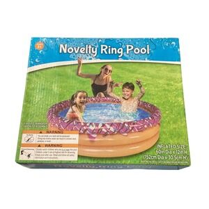 Novelty Ring Pool Inflatable Donut Kiddie Pool 60in x 12in Ages 3+ Pink Tan